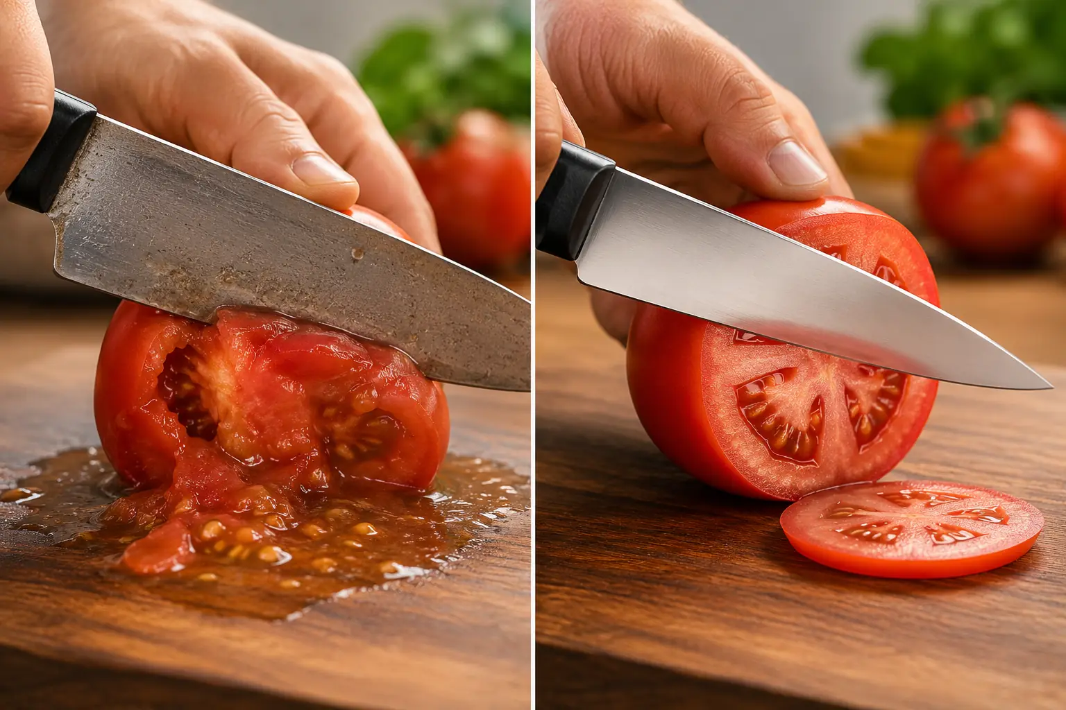 Blunt knife vs sharp knife on a tomato
